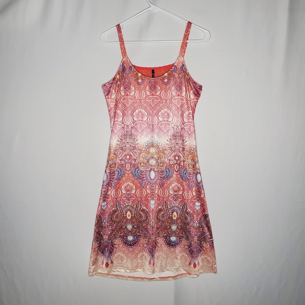 Vintage Y2K Smash Dress Medium Drape Paisley‎ Coral Coastal Cowgirl Fairycore